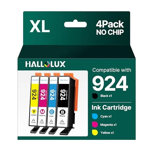 Offerta a tempo: HALLOLUX 924 Cartucce (Senza Chip) Compatibili per HP 924 per OfficeJet Pro 8120e 8122e 8124e 8125e 8128e 8130e 8132e 8134e 8135e 8138e 8139e (4 Pack) - 0.00% da 45.99 € a 45.99 €