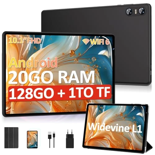 Offerta a tempo: SKYEGG Tablet Android da 10 pollici con RAM 20 GB + ROM 128 GB, espandibile fino a 1 TB, processore octa-core, Widevine L1, tablet touch con custodia protettiva, colore nero. - 62% da 199.99 € a 75.99 €