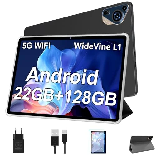 Offerta a tempo: Tablet Android da 10 pollici con RAM 22 GB + ROM 128 GB (espandibile fino a 1 TB), processore octa-core, batteria 8000 mAh, Widevine L1, WiFi, GPS, tablet touch con custodia protettiva, colore grigio - 57% da 199.99 € a 85.99 €