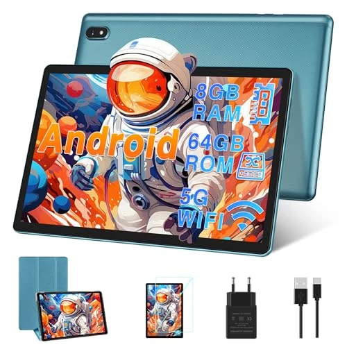 Offerta a tempo: DMOAO Tablet 10 Pollici Android con 5G Wi-Fi, HD Tablet con 8 GB RAM + 64 GB ROM (Espandibile fino a 1 TB), GPS, 8 Cores 2.0 GHz, Bluetooth 5.0, 1280 * 800 IPS, USB-C, 6000 mAh, Blu - 48% da 139.99 € a 72.99 €
