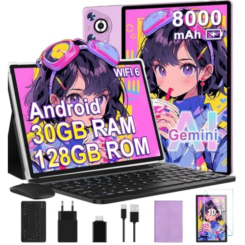 Offerta a tempo: Tablet Android 15, 30GB RAM 128GB ROM(TF 2TB Espandibile), 10 Pollici, 8000mAh, WIFI 5G/ GPS/ BT5.0/ OTG, Face ID, Widevine L1, Tablets Corpo in Metallo con Tastiera, Mouse, Custodia Protettiva -Viola - 52% da 229.00 € a 109.88 €