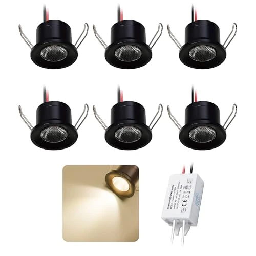 Offre limitée : kpslucerna Mini Spot LED 2W 6pcs DC 12V, IP65 Étanche Petit Spot Encastrable Plafond, 25mm Éclairage DIY pour Armoires Tableaux Murs Cuisine Escaliers Vitrines Couloirs (Noir Blanc Chaud) de 29.99 € à 29.99 € (0.00% de remise)