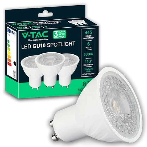 Zeitlich begrenztes Angebot: V-TAC 3x LED Glühbirne GU10 - [ HOHE EFFIZIENZ 6W ] - (entspricht 60W) - 445 Lumen - Maximale Effizienz und Energieeinsparung - GU10 Spot LED Glühlampen - 3er Pack - Licht Neutralweiß 4000K von 6.99 € auf 6.99 € (0.00% Rabatt)