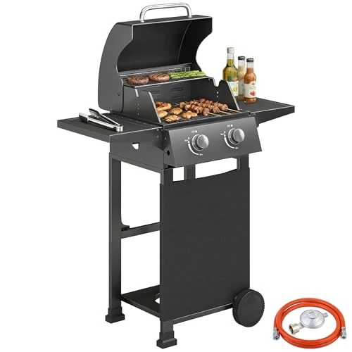 Offerta a tempo: Outsunny Barbecue a Gas con 2 Bruciatori da 5.4 KW, BBQ a Gas Propano Portatile con Griglia, Ripiani Pieghevoli, Coperchio, Vaschetta Raccogli Grasso, Termometro, Ruote, per Giardino Esterno, Nero - 0.00% da 138.95 € a 138.95 €