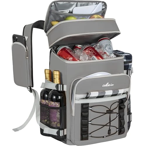 Offerta a tempo: Zaino Refrigerante, Borsa da Picnic con Scomparto Frigo, per Birra, Grigio - 34% da 37.99 € a 24.99 €