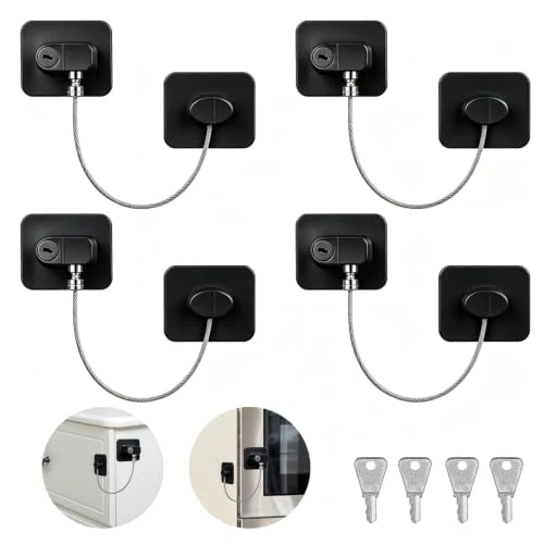 Offerta a tempo: AiQInu 4PCS Lucchetto Frigorifero Bambini, Chiudi Cassetti Bambini Con 4 Chiavi, Blocca Cassetti Per Bambini Per Frigorifero, Lavatrice, Mobile, Finestra - 0.00% da 13.99 € a 13.99 €