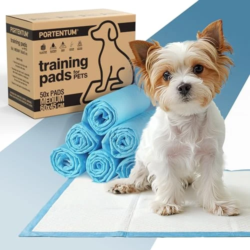 Offerta a tempo: PORTENTUM Traversine cani 60x45 cm 50 pezzi – Tappetini igienici per cani 6 strati assorbenti antifuga con controllo degli odori – Tappetini cane per addestramento - 21% da 17.99 € a 14.26 €