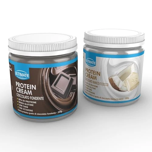Offerta a tempo: Ultimate Italia - 2 protein cream gusti misti (1 cioccolato fondente + 1 cioccolato bianco e cocco) - Senza Glutine - Low Carb - 2x250 g - 50% da 21.90 € a 10.95 €