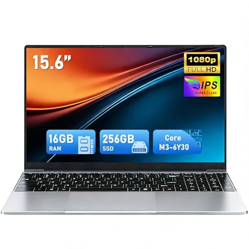 FUNYET Computer Portatile, 2026 Nuovo Laptop da 15,6 pollici, Core M3-6Y30 PC Portatil, 16 GB RAM 256 GB SSD, IPS FHD 1920 x 1080 Notebook Laptop, apertura a 180°, 5000 mAh, supporta schede TF,Type-C