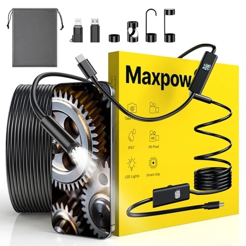 Offerta a tempo: Maxpow Endoscopio Per Smartphone - Telecamera Endoscopica 1920HD IP67, Sonda con 8 LED per Ispezione Tubi, Cámara de Inspección Compatible with Android e iOS Per Tubi Macchine Fognature 5m - 10% da 24.99 € a 22.55 €