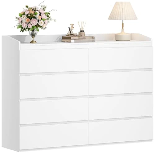 Offerta a tempo: Hzuaneri Cassettiera, 8 cassetti, Mobile Laterale con Piano di Lavoro, Armadietto con Corrimano Superiore, Mobile Ingresso, Stile Moderno, Adatto per Soggiorno, Camera da Letto, Bianco DC32903X - 10% da 169.99 € a 152.98 €