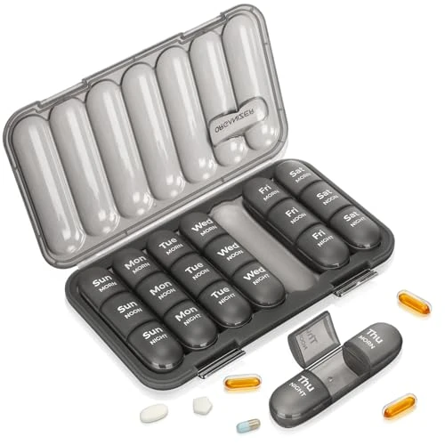 Zeitlich begrenztes Angebot: VINATO Tablettenbox 7 Tage Morgens Mittags Abends, 21 Fächer Pillendose von 8.99 € auf 8.99 € (0.00% Rabatt)