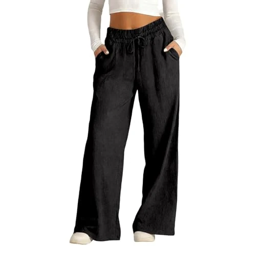 RUIRUILICO Pantaloni Larghi Donna Estivi Casual Pantaloni Lino Leggeri Elastico in Vita Elegante Baggy Linen Pants Pantalone da Spiaggia Sportivo Lavoro