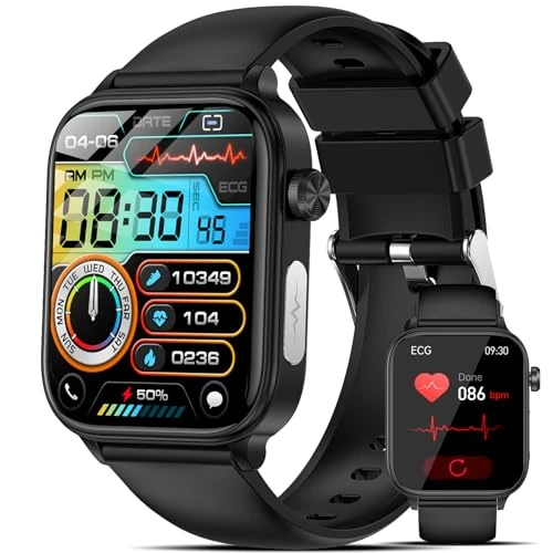 2026 Reloj inteligente ECG + HRV/B Control de presión arterial / ácido úrico IMC Reloj de salud para hombre y mujer con función de teléfono/botón SOS 24H Frecuencia Cardíaca SPO2 Temperatura Corporal