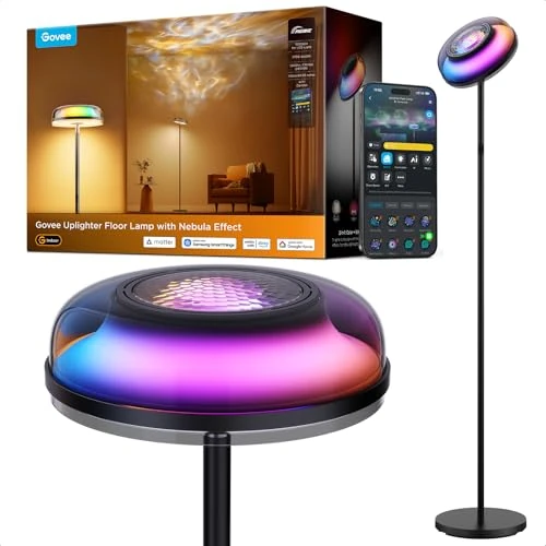 Zeitlich begrenztes Angebot: Govee Stehlampe Wohnzimmer mit Nebeleffekt，Unabhängige Tri-Zone Stehlampe Dimmbar,RGBIC Warm und Kaltweiß-Wellenlichtlampe,80+ Szenen,2700-6500k,1000lm, Matter Alexa Kompatibel, 170cm für Wohnzimmer von 189.99 € auf 142.99 € (