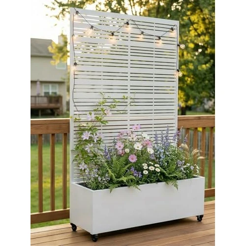 Oferta limitada: Huerto Urbano Elevado con Celosía, Jardineras Grandes para Exterior con Ruedas y Enrejado, Macetero de Metal para Privacidad, Ideal para Flores, Verduras y Plantas Trepadoras en Balcón (Blanco) de 219.00 € a 219.00 € (ahorro 0.00%)