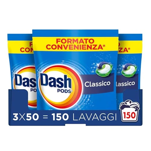 Offerta a tempo: Dash Pods Detersivo In Capsule, 3x50 Lavaggi, Classico, Rimuove Le Macchie, Igienizza, Brillantezza Per I Capi - 41% da 67.99 € a 39.99 €