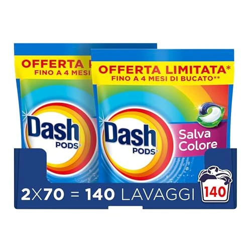 Offerta a tempo: Dash Pods Detersivo In Capsule, 2x70 Lavaggi, Salva Colore, Rimuove Le Macchie, Igienizza, Brillantezza Per I Capi - 0.00% da 59.99 € a 59.99 €
