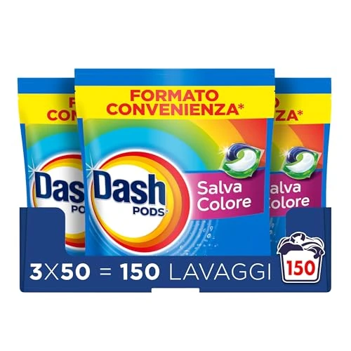 Offerta a tempo: Dash Pods Detersivo In Capsule, 3x50 Lavaggi, Salva Colore, Rimuove Le Macchie, Igienizza, Brillantezza Per I Capi - 33% da 59.99 € a 39.99 €