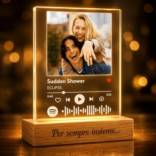 Offerta a tempo: Lampada Spotify Personalizzata con Foto e Canzone, Targa Spotify Personalizzata in Plexiglass con Base LED, Regalo Personalizzato per Coppia, Fidanzato, Fidanzata, Anniversario glass personalizzato - 0.00% da 19.90 € a 19.90 €