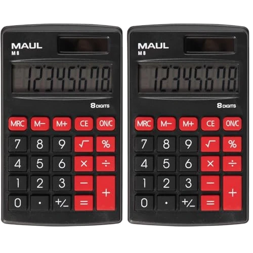 Offerta a tempo: MAUL Calcolatrice M8 | Calcolatrice con grande display a 8 cifre | Funzioni standard per ufficio, casa, scuola, tasti funzione colorati | Calcolatrice solare con utilizzo della batteria al buio | Nero - 0.00% da 13.22 € a 13.22 €