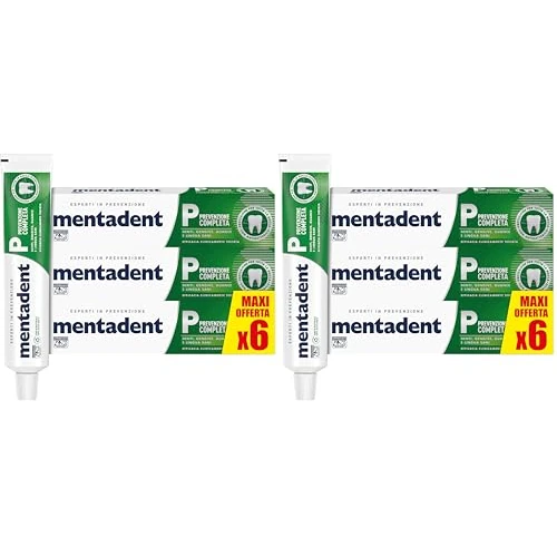 Mentadent Dentifricio P Prevenzione Completa, con Zinco, 8 Azioni Contro i Disturbi Orali, Formato 6x75ml (Confezione da 2)