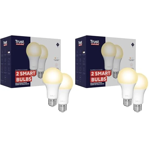 Offerta a tempo: Trust WiFi E27 Lampadina Smart Dimmerabile, Compatibile con Alexa e Google Nest, Lampadina LED E27, Hub non Necessario, 2.4GHz Lampada WiFi, Luce LED Bianca, Luce Fredda e Calda - 2 Pezzi - 50% da 51.98 € a 25.98 €