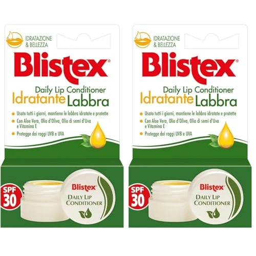 Blistex, Balsamo Labbra Idratante in Vasetto, Protezione e Nutrimento Quotidiano con Aloe Vera, Olio d’Oliva, Olio di semi d’Uva e Vitamina E, Filtro Solare UVA/UVB SPF 30 - Formato in Vasetto 7 g