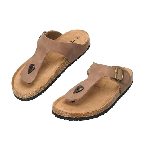 Offre limitée : JOMIX Tongs Homme en Cuir et Liège Semelle Sandales Plage d'Été Confortables Antidérapante Mules Chaussons (MCI260231, Kaki, 40 EU) de 29.95 € à 27.55 € (8% de remise)