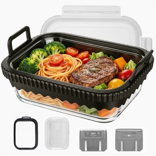 Offerta a tempo: VINATO Teglia in Vetro con Coperchio per Friggitrice ad Aria, 2,7 L, Contenitore in Vetro Borosilicato, Accessorio Compatibile con Ninja AF400EU, DZ400EU, AF500EU, Pirofila Rettangolare per Forno - 6% da 16.99 € a 15.99 €