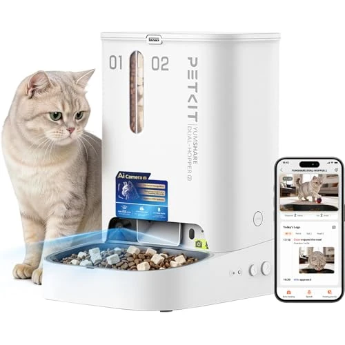 Offerta a tempo: PETKIT YumShare Dual-Hopper 2, Distributore Automatico di Cibo per Gatti e Cani con Telecamera HD 1080p, Riconoscimento Multiplo Gatti, Funzioni AI, Capacità 5L, Wi-Fi 2.4 GHz e 5 GHz - 0.00% da 199.00 € a 199.00 €