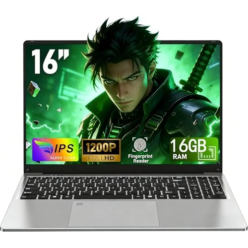 CHIFUYOU Ordinateur portable 512 Go SSD 16 Go RAM 16 pouces Ordinateur portable N95 jusqu'à 3,6 GHz, Lecteur d'empreintes digitales/6000 mAh/1920 x 1200 P/Clavier complet rétroéclairé/Touchpad