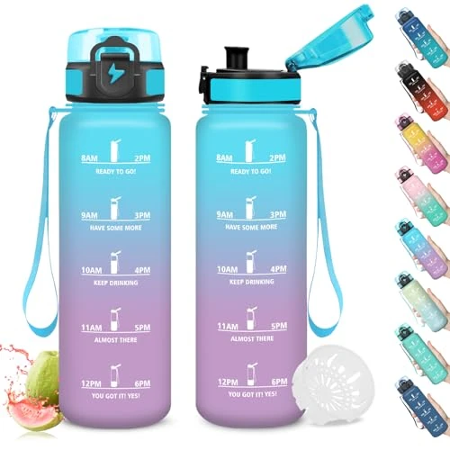 Offerta a tempo: Mujigaga Borraccia 1 Litro, Borraccia Palestra a Prova di Perdite, Bottiglia Motivazionale, Bottiglia Acqua Sportiva con Indicatore del Tempo e Filtro, Borracce per Outdoor, Lavoro, Trekking - 32% da 10.99 € a 7.43 €