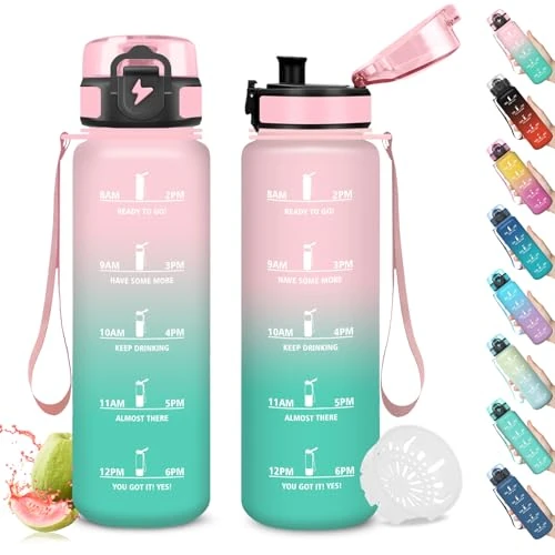 Offre limitée : Mujigaga Gourde 500ml, Anti Fuite Gourde avec Filtre, Bouteille d'eau Motivation, Bouteille avec Marqueur de Temps, Facile à Transporter et à Nettoyer, Verrou de Sécurité, pour Gym, Randonnee, Velo de 13.99 € à 9.14 € (34.67% de remise)