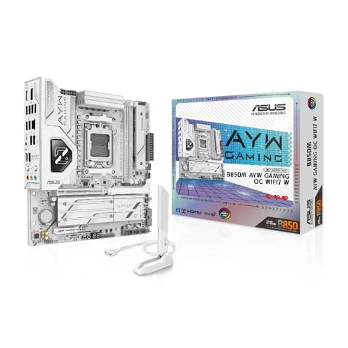 Oferta limitowana: ASUS B850M AYW GAMING OC WIFI7 W, płyta główna AMD Micro-ATX, 12+2+1 faz zasilania, DDR5, PCIe 5.0, 3 gniazda M.2, Wi-Fi 7, Ethernet Realtek 2.5 GB, USB-C 20 i 10 Gbps, BIOS FlashBack, Aura Sync z 1175.70 zł na 1175.70 zł (oszczędź 0.00