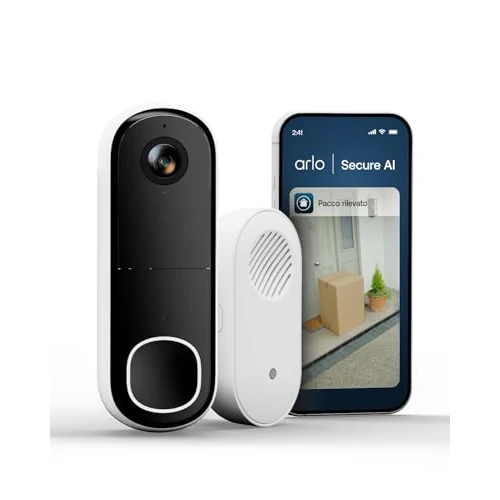 Offerta a tempo: Arlo Essential HD Videocitofono + Campanello Chime, Telecamera WiFi Esterno Senza Fili, Campanello Senza Fili Da Esterno, Citofono Smart, Sensore Movimento, Sirena, Prova Inclusa Arlo Secure, Bianco - 43% da 149.99 € a 84.99 €