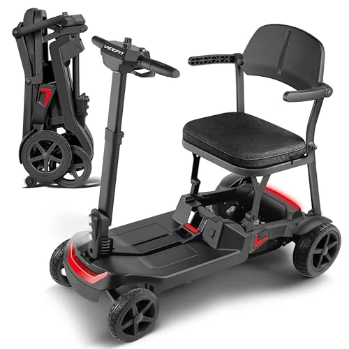 Offerta a tempo: Veefa Scooter Per Anziani A 4 Ruote, Struttura Leggera 17 Kg, Doppia Batteria, Autonomia 36 Km, Veicolo Elettrico Pieghevole In Alluminio Auto/Aereo/Treno (Nero e rosso, Standard) - 0.00% da 1499.00 € a 1499.00 €