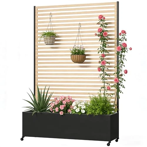 Zeitlich begrenztes Angebot: Pflanzkasten aus Metall für den Außenbereich mit Spalier, Hochbeet aus Metall mit Rad, freistehender Sichtschutz-Pflanzkasten für Blumen, Gemüse im Garten, auf der Terrasse, auf dem Balkon von 181.60 € auf 181.60 € (0.00% Raba