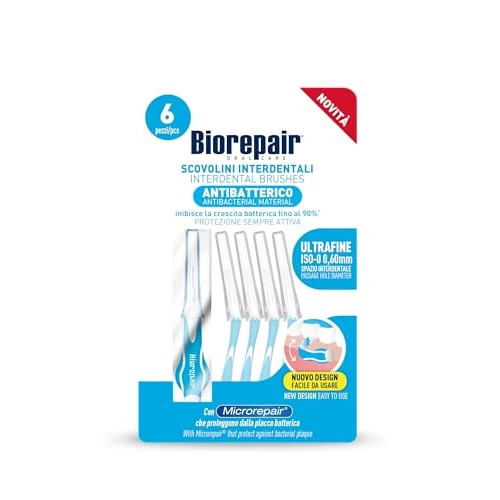 Offerta a tempo: Biorepair, Scovolini Interdentali Ultrafine, Spazio Interdentale 0,60mm, Protezione Antibatterica Sempre Attiva, Facile da Usare, Con Microrepair, SCP, 1 Confezione da 6 Pezzi - 38% da 4.69 € a 2.90 €