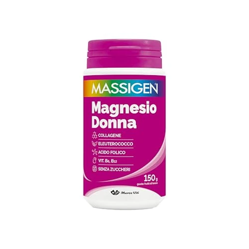 Offerta a tempo: Massigen Magnesio Donna – Integratore in Polvere con Magnesio, Collagene, Eleuterococco, Acido Folico e Vitamine B6 e B12, Supporto Energia e Sistema Nervoso, Senza Zuccheri, Barattolo da 150 g - 43% da 13.90 € a 7.99 €
