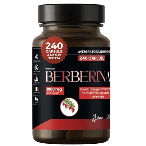 Offerta a tempo: Berberina 1000mg Pura – 240 Capsule Vegane (4 Mesi) – Berberis Aristata 98% con Pepe Nero e Cromo – Supporto Metabolismo dei Macronutrienti e Livelli di Glucosio – Integratore Naturale Alto Dosaggio - 6% da 16.90 € a 15.90 €