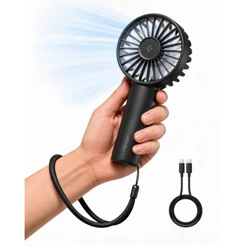 Offerta a tempo: Spigen Ventilatore Mini Portatile [Incl. Cavo USB-C & Cinghia] Portatile 1800mAh USB-C Ricaricabile 3 Velocità Fino a 11H Silenzioso Leggero Viaggio Ufficio Esterno - Nero - 45% da 18.99 € a 10.50 €
