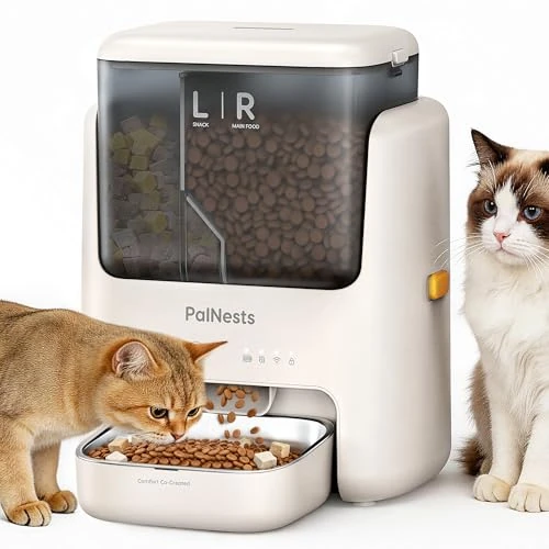 Offerta a tempo: PalNests 5L Distributore Automatico Cibo Gatti e Cani, WiFi 2.4G/5G con APP, Distributore a Doppio Scomparto, Timer Programmabile 1-10 Pasti al Giorno per 1-12 Porzioni, Ciotola in Acciaio Inox 304 - 0.00% da 89.99 € a 89.99 €