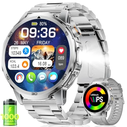 Zeitlich begrenztes Angebot: Smartwatch Herren 1000mAh 1.85" HD LED Telefon 110+ Sport IP68 Militär von 89.99 € auf 61.99 € (31% Rabatt)