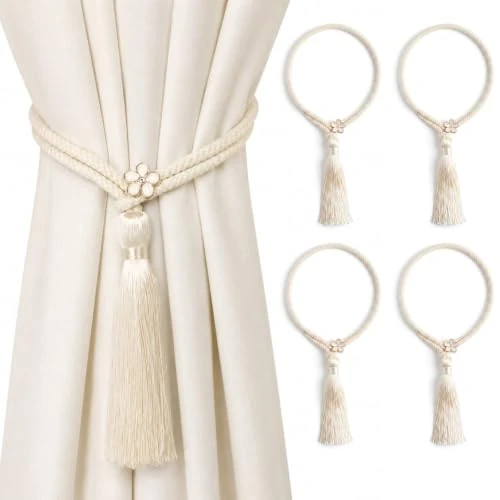 Offerta a tempo: VINATO 4 Pezzi Fermatende con Nappa, Ferma Tenda Corda, Corda Intrecciato a Mano Stile Bohémien, Decorazione di Tende per Camere da Letto Soggiorni Uffici - 0.00% da 8.99 € a 8.99 €