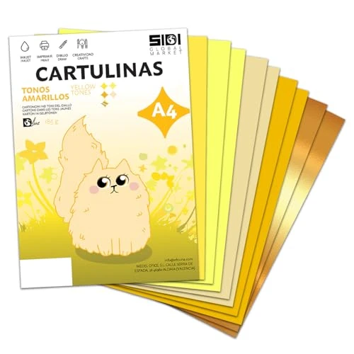Offerta a tempo: Cartoncino A4 Toni Gialli 185/230 g Cartoncino in tonalità gialle per lavoretti creativi, Scrapbooking, stampante inkjet e laser – SIDI (toni gialli, 25h) - 50% da 12.95 € a 6.46 €