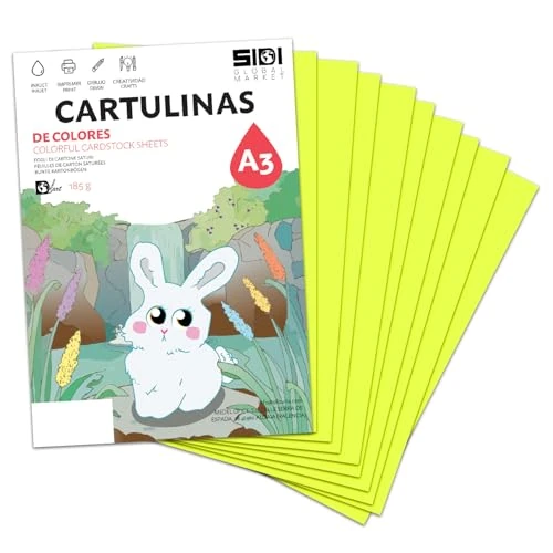 Offerta a tempo: Cartoncino A3 Giallo Fluo 185 g Cartoncino fluorescente per lavoretti creativi, Scrapbooking, stampante inkjet e laser, uso scolastico e scuola – SIDI (giallo fluo, 125h) - 0.00% da 88.81 € a 88.81 €