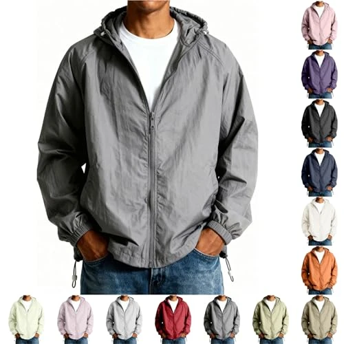 DUHGBNE Giacca Estiva Uomo Giacca Uomo Primaverile Mezza Stagione Giubbotto Leggero Lunga Maniche con Zip Casual Giubbotto Estivo e Tasche Antipioggia