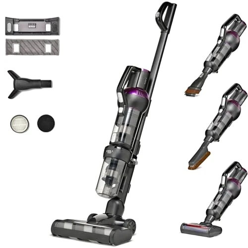 VIOLA Draadloze stofzuiger, krachtige elektrische bezem, 80 minuten autonomie, 600 W, 2-in-1 vloerdweilfunctie, tapijten, vloeren, dierenharen, banken