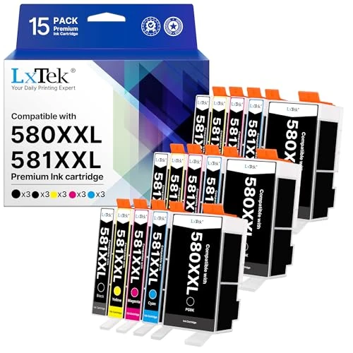 Offerta a tempo: LxTek PGI-580 CLI-581 XXL Cartucce Compatibili per Canon 580 581 PGI-580XXL CLI-581XXL per Pixma TS6350 TR7550 TS6250 TS6150 TS705A TR8550 TS6151 TS8350 TS8150(PGBK Nero Ciano Magenta Giallo, 15-Pack) - 58% da 50.00 € a 20.99 €